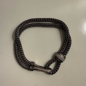 John Hardy Double Row Hook Clasp Bracelet with Diamonds - Dark Silver